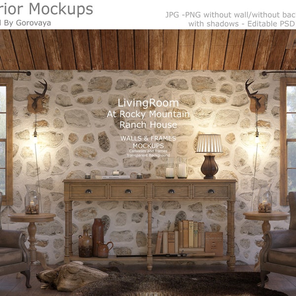 Interior Mockup, Ranch Livingroom Mockup, Ranch Mockup, Rustic Mockup, Cabin Wood Lodge Mockup