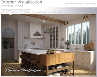 3D Kitchen Interior Designs, Kitchen 3D Rendering, 3D Architectural Rendering, Realistic Visualization Rendering, English Farmhouse Kitchen