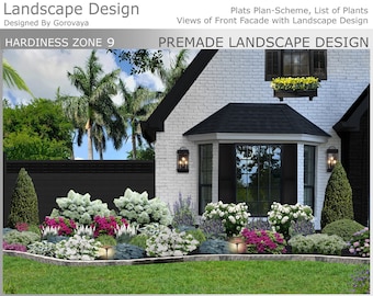 Texas Zone 9 (9a , 9b) Landscape Premade Design, Ready made Landscape Morning Sun, Texas Landscape, Landscape Premade design, Front Facade