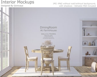 Interior Mockup, Dining Room, Wall Mockup, Big Window Mockup, Living Room Mockup, Family Room Mockup, Farmhouse Mockup