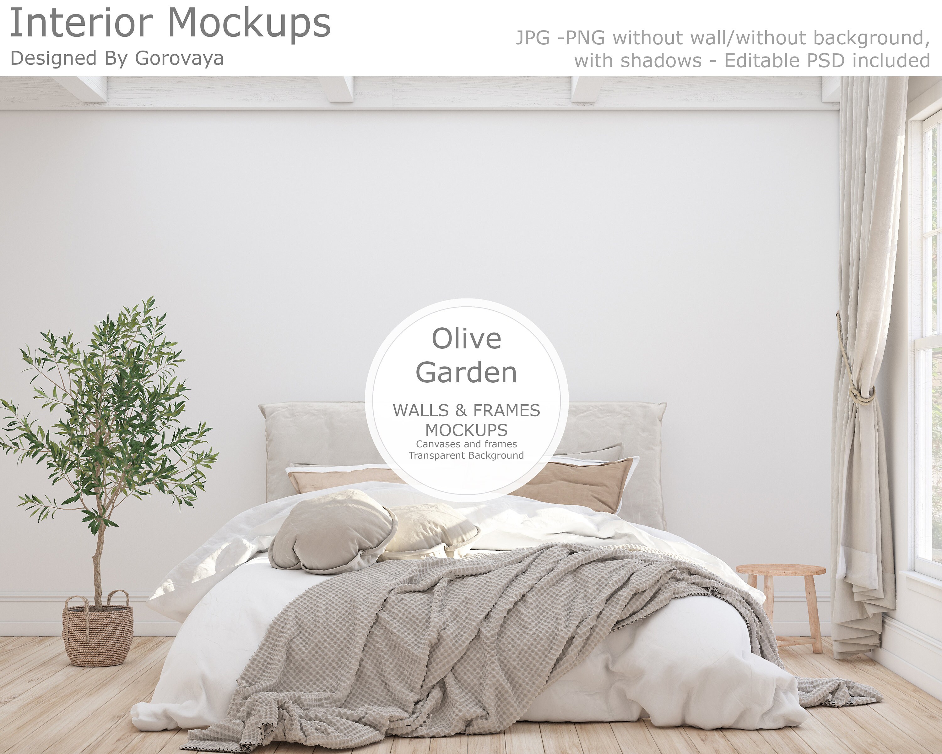 Interior Mockup, Bedroom Mockup, Italian Olive Garden Mockup, Tuscany Summer Farmhouse, Rustic Mockup ,Bedroom Mockup, Wall Editable Mockup