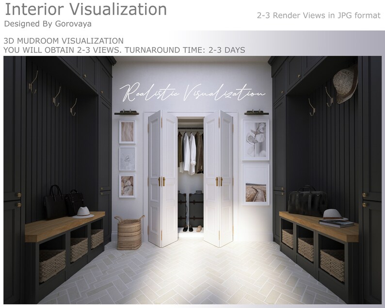 3D Mudroom Hall Design, Interior Visualization, Hallway Renovation ...