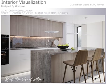 3D Kitchen Design, Modern Kitchen, Interior Visualization, Kitchen Renovation, Kitchen Remodel, Contemporary Design, Minimalist Kitchen
