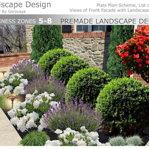 Premade Corner Semicircle Landscape Design, Zone 5-8 Landscape Design, Landscaping Privacy Wall Landscape Idea, Ready-Made Digital Design
