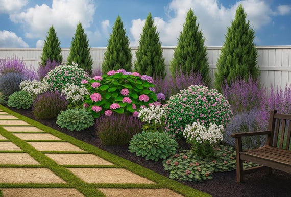 Hydrangea Privacy Fence Landscape Design, Zones 6-8 (digital