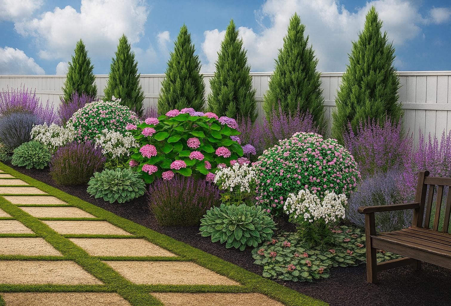 Hydrangea Privacy Fence Landscape Design, Zones 6-8 (digital