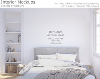 Interior Mockup, Bedroom Mockup, Farmhouse Mockup, Wall Mockup, Wallpaper Mockup
