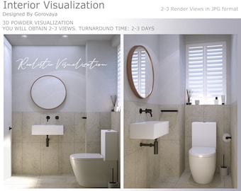 Powder Bathroom Interior Design, 3D Interior Visualization, Realistic Visualization Render, 3D Interior Visualization, Small Bathroom Design