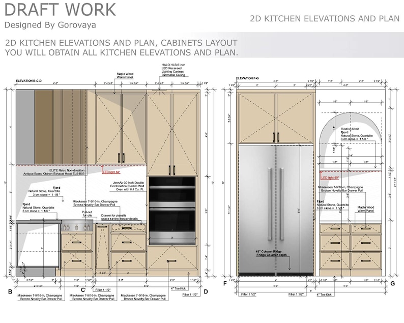 Draft Layout Design Complex Kitchen Cabinet Layout Draft, 2D Custom Kitchen Design, Cabinet ...