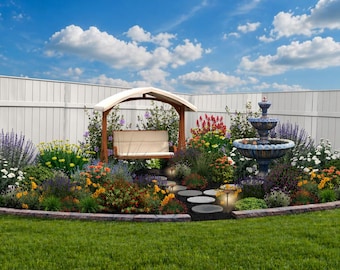 Premade Landscape Design, Semicircle Garden, Zone 9 (digital