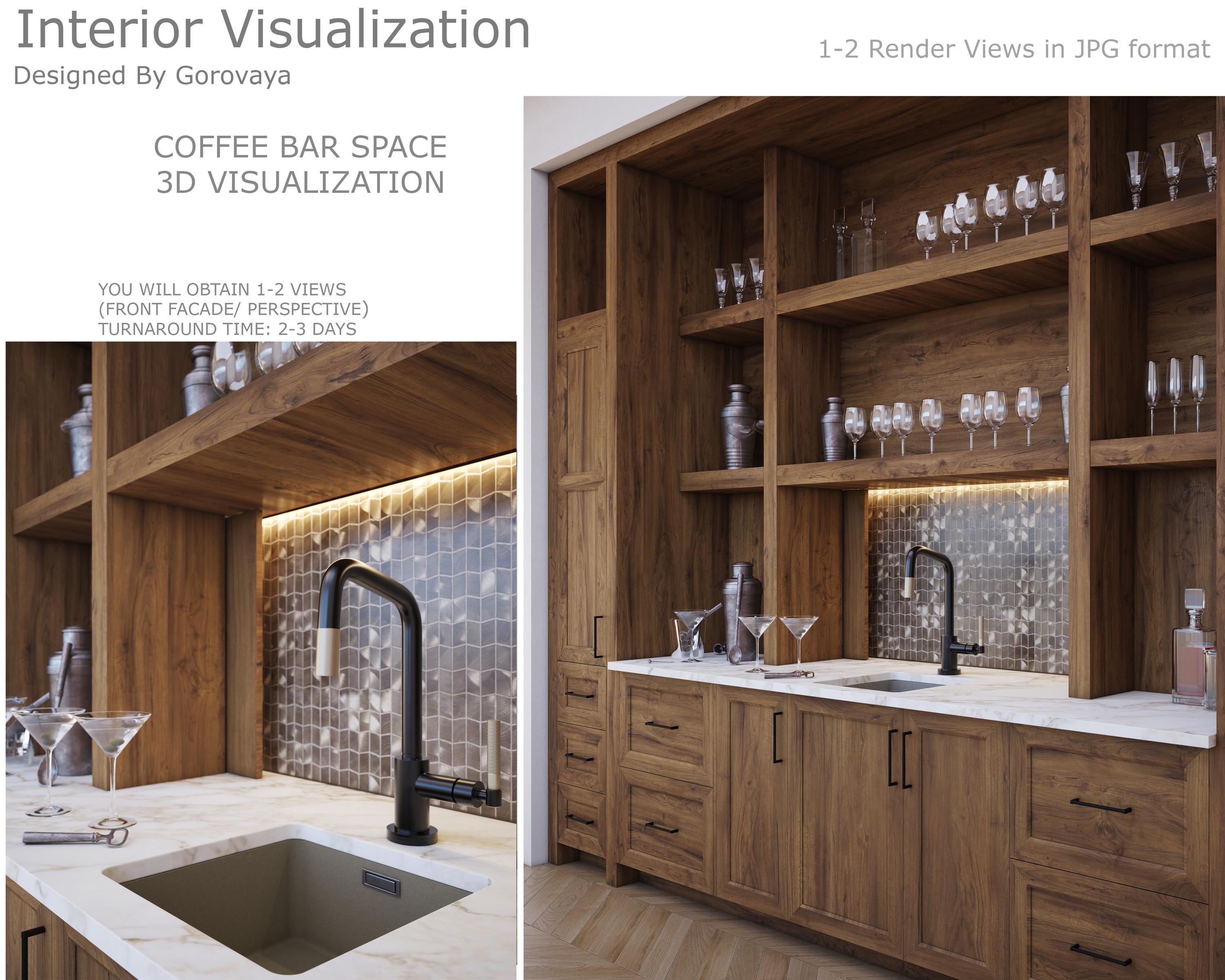 3D Kitchen Coffee Bar Design, Interior Visualization, Coffee Bar  Renovation, Kitchen Coffee Bar Space Remodel, Craftsman Design, Bar Design  - Etsy, image size:3000x2400