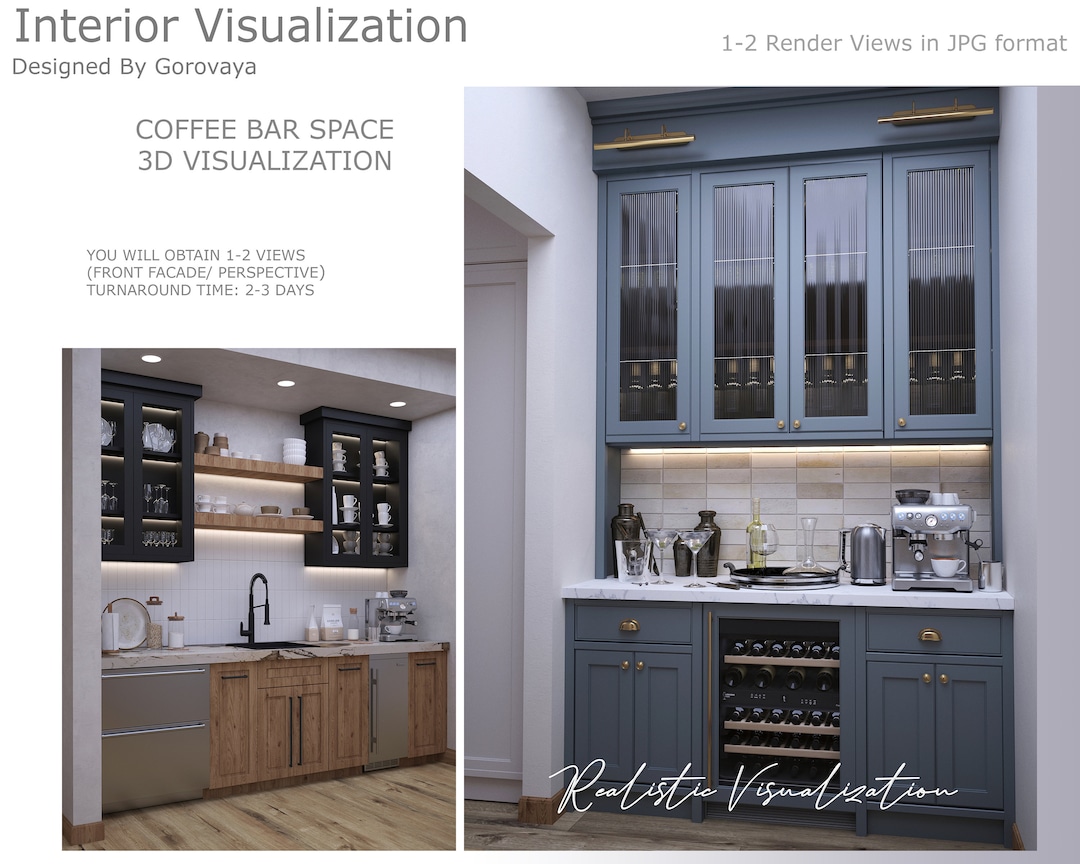 3D Kitchen Coffee Bar Design, Interior Visualization, Coffee Bar