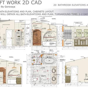 2D hoofdbadkamercomplex, 2D CAD-kastontwerp, badkamerontwerp op maat, badkamerhoogte en plattegrond, ontwerp badkamer, plattegrond badkamer, 2D