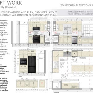 Complex Kitchen Cabinet Layout Draft, 2D Custom Kitchen Design, Cabinet Layout, Online Kitchen Elevations and Plan, 2D  Draft, Floor Plan