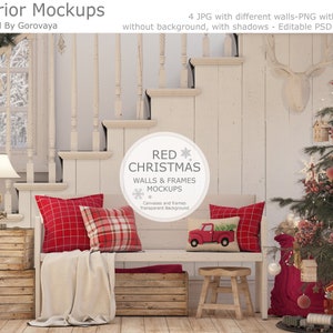 Interior mockup, Christmas Staircase Mockup, Christmas Pillow Mockup,  Christmas Frame mockup, Christmas Mudroom Mockup, Foyer Mockup