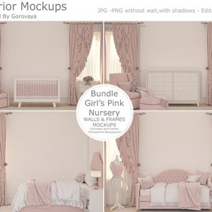Interior Mockup Bundle,Nursery Mockup,Modern Nursery Room Pink,Kid&#39;s Room Mockup,Baby Room Mockup,Girl&#39;s Room Mockup,Wall Mockup