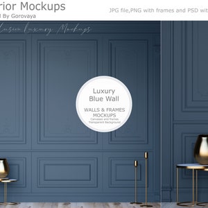 Interior Mockup, Blue Frame Mockup, Blue Wall Mockup, Blue  Interior Mockup, Modern Mockup, Blue Interior, Living Room Mockup