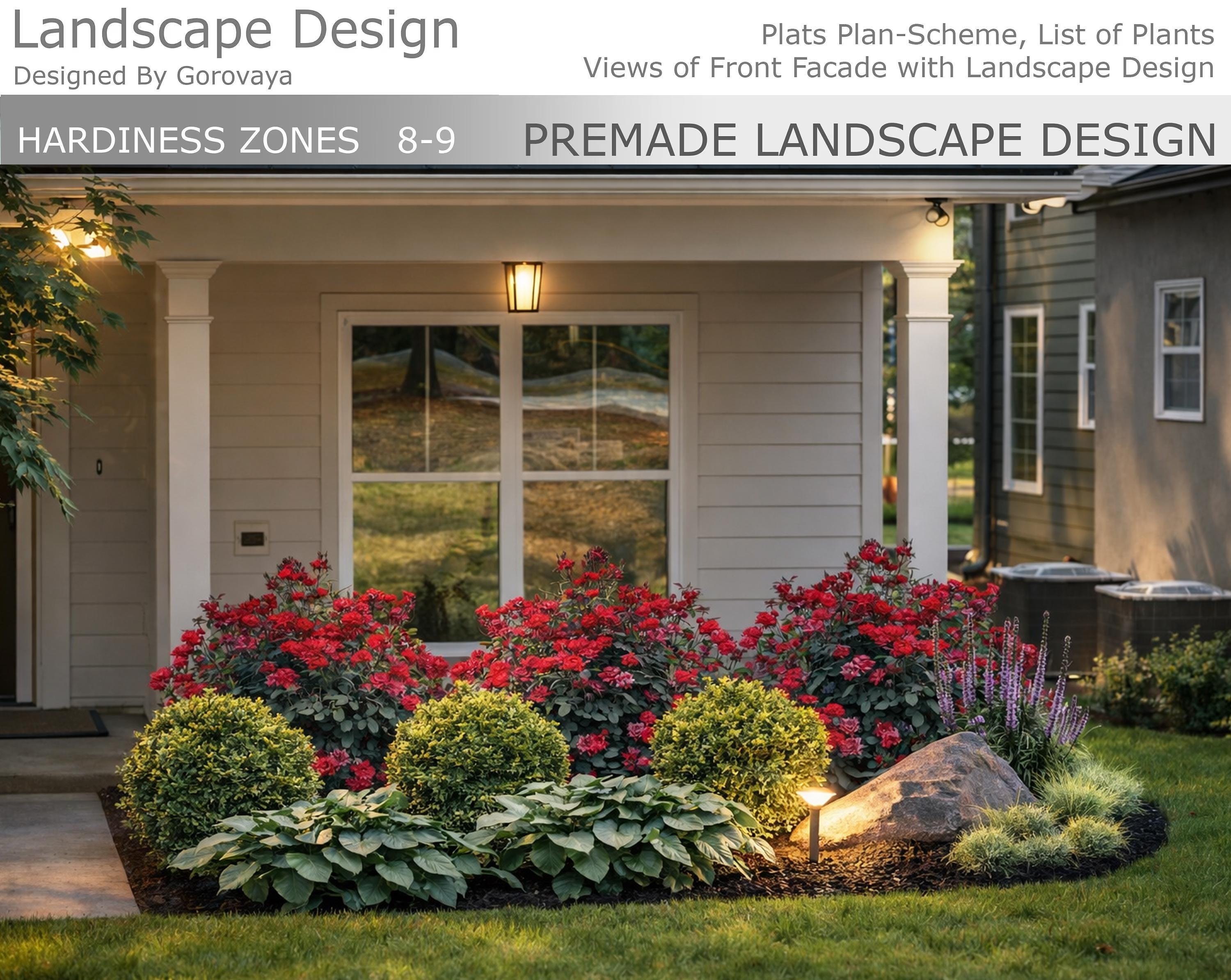 Premade Landscape Design: Zone 8-9, Double Knockout Roses, Boxwood