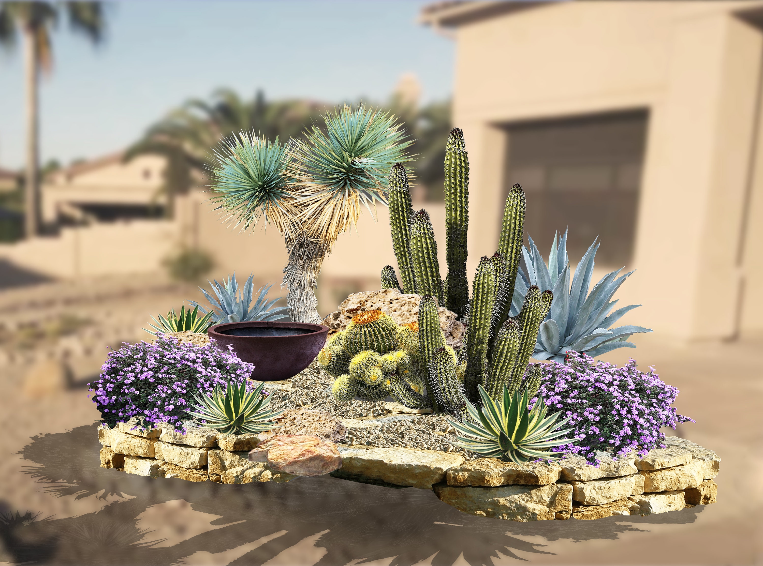 Arizona Premade Landscape Design, Landscape Berm, Zone 9-11 Berm, Berm  Arizona, Cactus Berm, Blue Agave, Berm Idea, Arizona Lanscape - Etsy, image size:3000x2227
