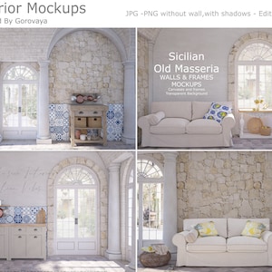 Interior Mockup Bundle, Living Room Mockup, Italian Sicilian Masseria Mockup, Farmhouse Mockup, Wall Mockup, Country House Mockup Collection