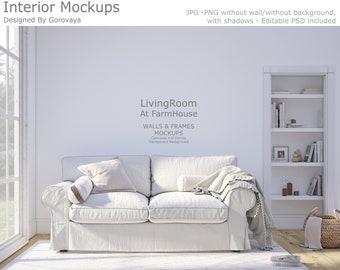 Interior Mockup, Farmhouse Living Room Mockup, Livingroom Mockup, Family Room Mockup, Wall Mockup, Wallpaper Mockup