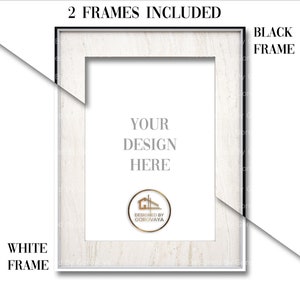 May include: Two frames included: a white frame with a black border and a black frame. The frames are empty and have the text "YOUR DESIGN HERE" and a logo that says "DESIGNED BY GOROVAYA" in the center.