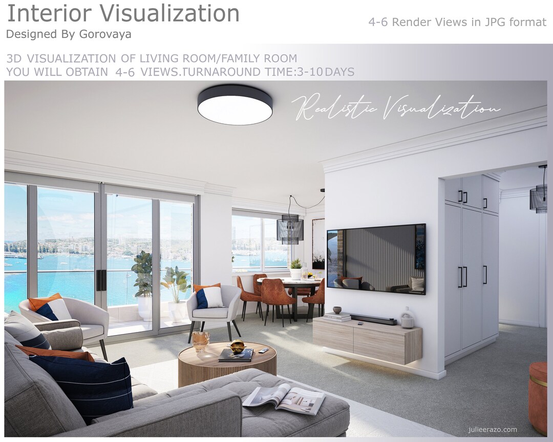 Custom Living Room 3D Interior Design Rendering - Etsy