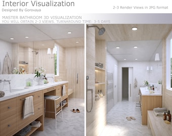 3D Interior Visualization, Master Bathroom Interior Design, Realistic Visualization Render, 3D Interior Visualization, Bathroom Design
