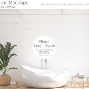 Interior mockup, Beach Home, Beach House, Summer Tropical House Mockup, Miami Beach Villa, Wall Mockup, Wallpaper Mockup, Bath Room Mockup