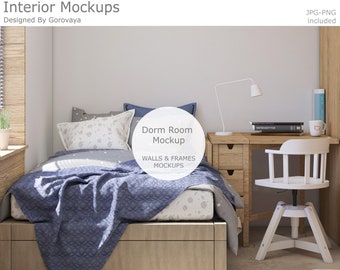 Interior Mockup, Dorm Room Mockup, Bedroom Mockup, Boys Room Mockup, Wallpaper Mockup, Teenager Room Mockup, Scandinavian Mockup