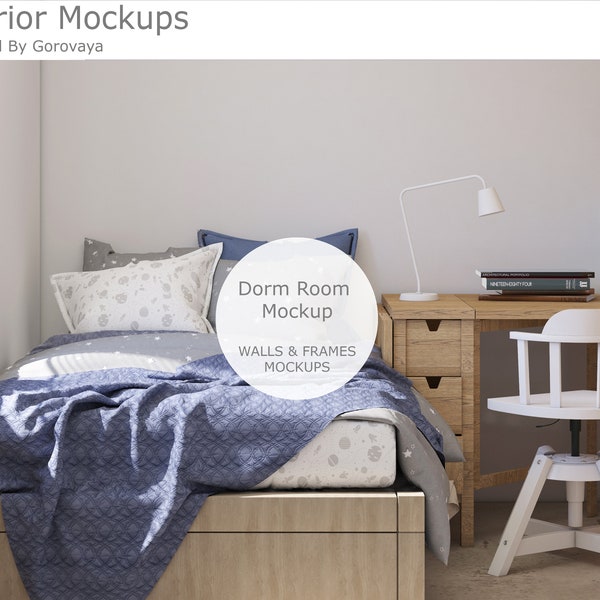 Interior Mockup, Dorm Room Mockup, Bedroom Mockup, Boys Room Mockup, Wallpaper Mockup, Teenager Room Mockup, Scandinavian Mockup