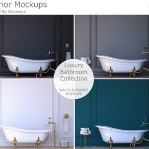 Interior Bathroom Mockup Bundle, Bathroom Mockup, Bathtub Mockup, Luxury Bathroom Mockup, Empty Blank Wall Mockup, Wallpaper Mockup