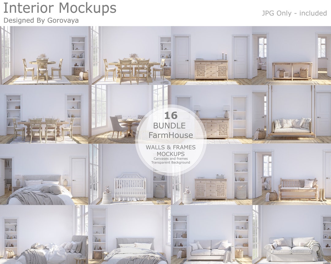 Interior Mockup, 16 Mockup Bundle, Bundle Set Mockup, Farmhouse Mockup