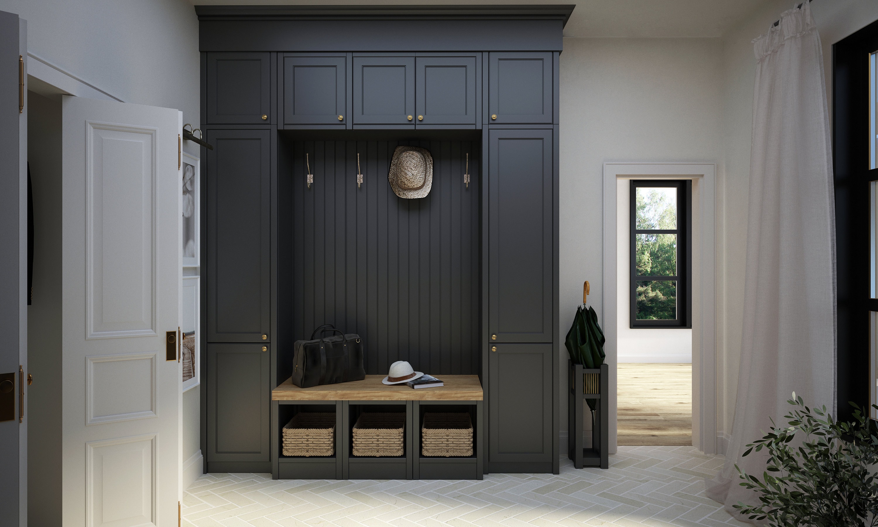 3D Mudroom Hall Design, Interior Visualization, Hallway Renovation ...
