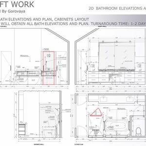 2D hoofdbadkamercomplex, 2D CAD-kastontwerp, badkamerontwerp op maat, badkamerhoogte en plattegrond, ontwerp badkamer, plattegrond badkamer