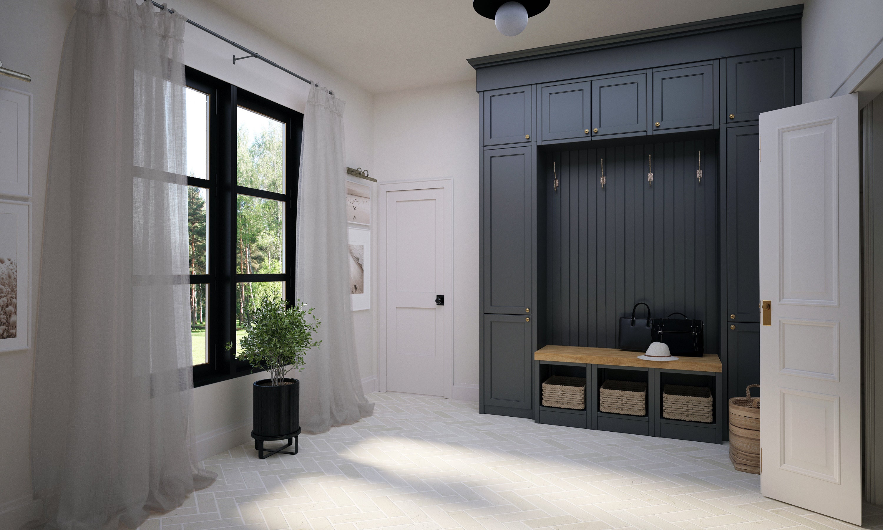 3D Mudroom Hall Design, Interior Visualization, Hallway Renovation ...