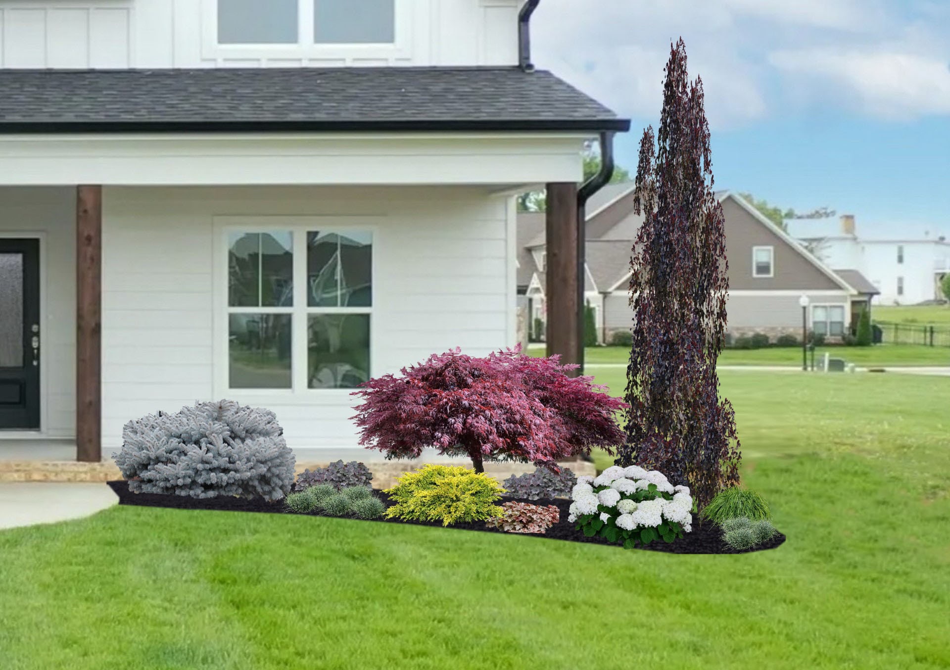 Ready-made Zone 5-7 Landscape Design, Purple Fountain Weeping