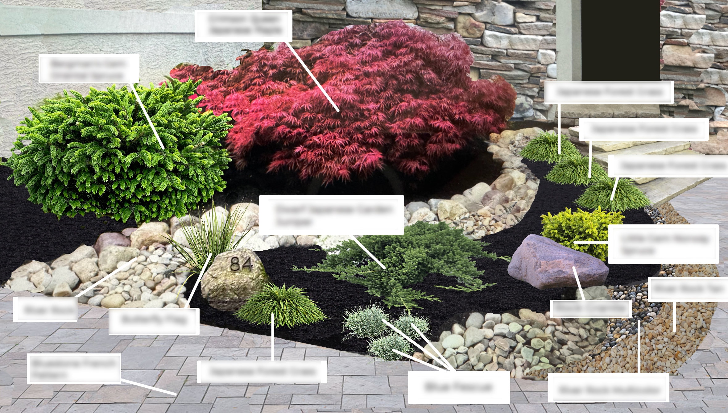 Premade Japanese Corner Garden Landscape Design, Zone 5-8 (digital