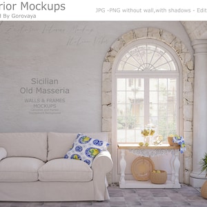 Interior Mockup, Living Room Mockup, Italian Sicilian Masseria Mockup, Farmhouse Mockup, Wall Mockup, Country House Mockup