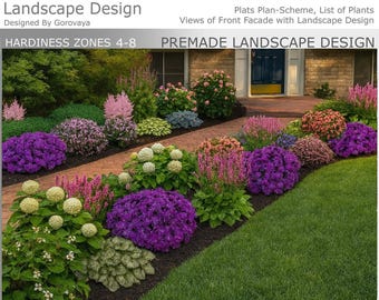 Projeto paisagístico de baixa manutenção para zonas 4 a 8 | Modelo de planta e lista de plantas para jardim frontal