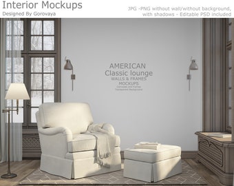 Interior Mockup, Living Room Mockup, Family Room Mockup, English Classic Interior Mockup, Wall Mockup
