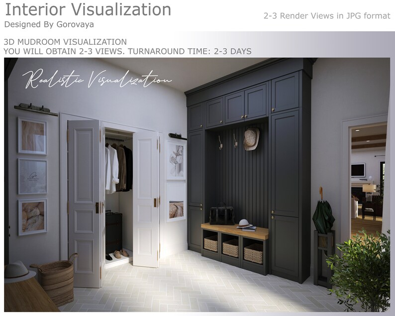 3D Mudroom Hall Design, Interior Visualization, Hallway Renovation ...