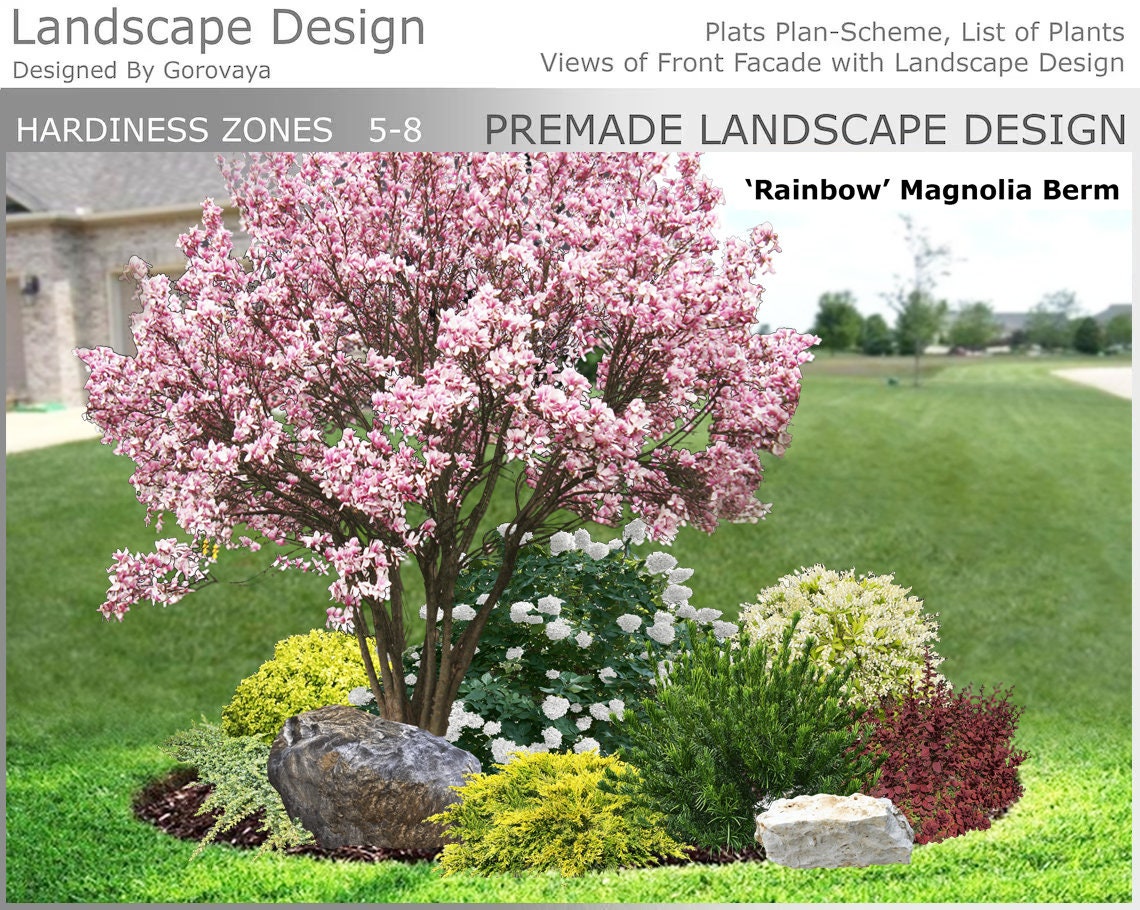 Premade Landscape Design, Landscape Berm, Zone 5-8 Berm, Round Berm Garden, Magnolia Garden Berm, Round Small Landscape Design