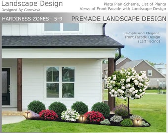 Front Facade Design, Landscape Design, Landscape Layout, Clean and Simple Landscape, Hydrangea Garden, Elegant Landscape, Left Facing Design