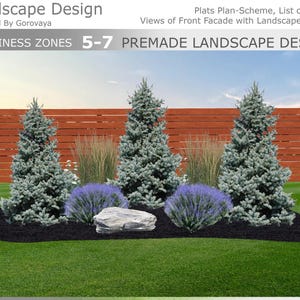 Evergreen Front Yard Landscape Design | Natural Privacy Layout for Zones 5–7 | Year-Round Color with Boulders | Berm Landscape Design