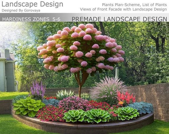 Ready to Use Front Landscape Layout Hydrangea Retaining Wall Landscape Design Ideas (Digital Download)