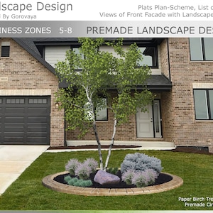Premade Landscape Design, Landscape Berm, Zone 5-8 Berm, Berm Tree Garden, River Birch Garden, Front Yard Garden, Landscape Design