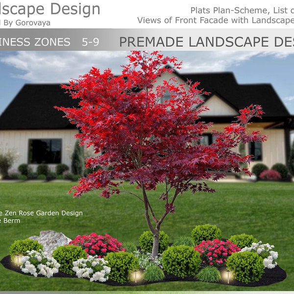 Japanese Landscape Design, Japanese Zen Garden, Zone 5-9 Berm, Berm Flower Garden, Japanese Maple, Rose Garden, Boxwood Design