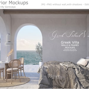 Interior mockup, Greek Villa, Coastal Mockup, Summer Seaside House Mockup, Wall Mockup, Wallpaper Mockup