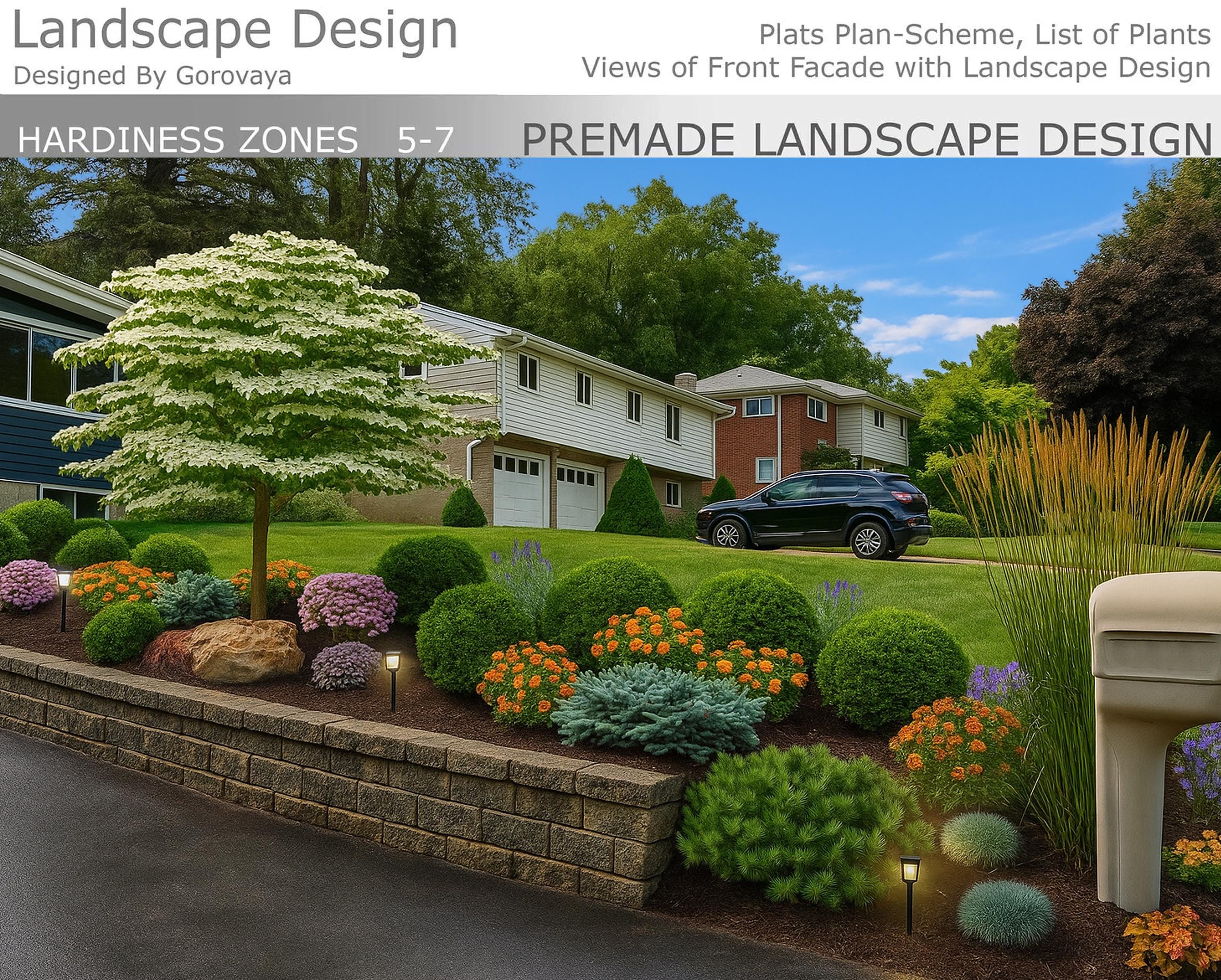 Front yard landscape design - Etsy México, image size:3000x2408